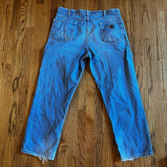 Vintage Carhartt B160 Work Jeans 36X29 Blue Denim Straight Workwear Distressed - Picture 7 of 12